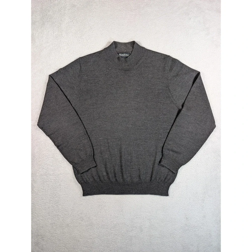 Brooks Brothers Mens Extra Fine Italian Merino Wool Mock Neck Sweater Gray S